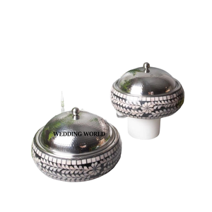 Ensemble de deux nacre Hotpot forme ronde vaisselle de table casserole vente chaude luxe nouveau métal chauffe-aliments - Product Image 1