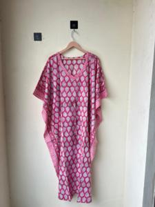 Caftan doux en pur coton Caftan à imprimé floral Robe longue Kaftan pour les mamans Vêtements de nuit pour la plage Comfy Daily Wear - Product Image 6