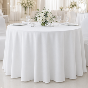 Wholesale White Round Polyester <b>Tablecloth</b> for Wedding Banquet Event Decor Custom Size - Product Image 1
