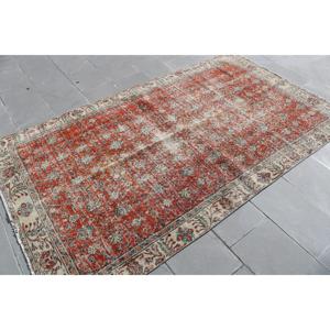 Alfombra Turca Vintage, Alfombra de 4.7x8 pies, Alfombra Roja con Rayas - Product Image 2