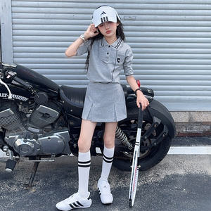 Children's New Summer Casual Sports Suit 100% Polyester Girls Cotton Polo Shirt Skirt Clothing <b>Set</b> Child Baseball Uniform - Product Image 2
