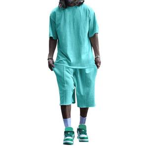 Traje de 2 piezas, camisetas de algodón y conjuntos de pantalones cortos, ropa informal de verano, estilo de calle, transpirable, 100% conjuntos de algodón para hombres - Product Image 5