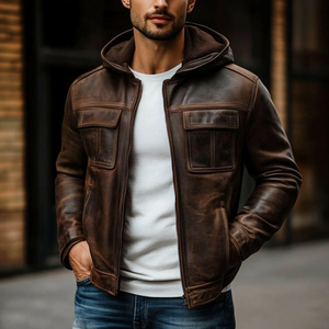 Rugged <b>Men</b> Genuine Cow Skin Leather Jacket Waterproof Quick Dry Breathable Eco-Friendly Winter Front Customizable Wholesale - Product Image 1