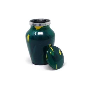 Urne commémorative en aluminium Stardust pour les cendres humaines ou d'animaux de compagnie, mini urne verte et jaune avec couvercle à vis sécurisé, style Art Déco - Product Image 3