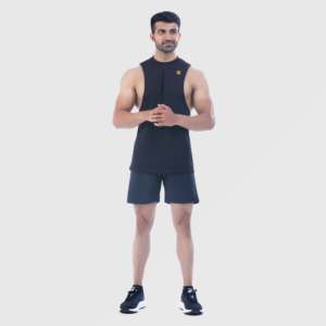 Shorts de sport Performa Fit noirs 100 % polyester avec taille élastique et cordon de serrage, style cargo tendance, méthode de tricotage innovante - Product Image 3
