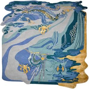 Tapis d'intérieur modernes en laine/tencel, faits à la main, antidérapants, anti-peluches, luxueux, à poils longs, épais, bleus, abstraits, ensembles de tapis pour salon - Product Image 1