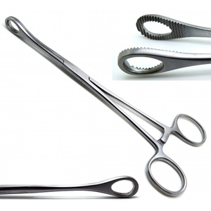 Pinzas Quirúrgicas de Acero Inoxidable de 9.5 y 10 Pulgadas, Reutilizables, Manuales, para Sujetar Esponjas, con Mordazas Ovaladas Dentadas - Product Image 2