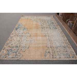 Alfombra turca Vintage Beige Azul 3,3X5 pies Lana Área grande Patrón abstracto Forma rectangular Felpa Pila Látex para uso en el pasillo - Product Image 2