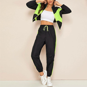 Vêtements en gros, taille plus, ensemble de survêtement deux pièces en spandex/polyester, logo brodé personnalisé, ensemble court, coupe-vent - Product Image 1