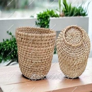 Pots de plantes à fleurs naturelles paille tissée en osier jonc de mer stockage de linge paniers de ventre ensemble de 2 pour le salon de l'hôtel Lobbie - Product Image 1