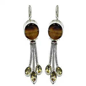 Pendientes de Plata 925 con Ojo de Tigre y Citrino para Mujer, Accesorios de Moda - Product Image 2