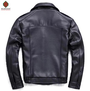 เสื้อแจ็คเก็ตหนังสังเคราะห์สีดำสำหรับผู้ชาย สไตล์ไบค์เกอร์ คลาสสิก บอมเบอร์ วินเทจ สำหรับฤดูหนาว แบบซิป สีพื้น บริการ OEM - Product Image 2