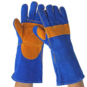 Gants de soudage de haute qualité, très demandés, en cuir de vachette bleu, avec protection renforcée pour la paume et le pouce, résistants à la chaleur. - Product Image 3