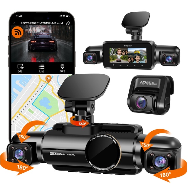 4 Lens Dash Cam 360° 4 Channel 2K+1080P*3 Dash Camera for Cars with Built-in GPS 5GWiFi 24H Parking Monitor Night Vision