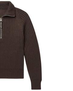 Pull en maille à col montant pour homme, personnalisé par le fabricant, couleur marron foncé, texture côtelée, col haut, chaud, décontracté, pour l'hiver, OEM personnalisé - Product Image 3