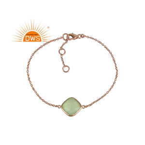 Venta caliente plata esterlina chapado en oro rosa Natural Prehnita Calcedonia pulsera de piedras preciosas Demi joyería fina para mujeres regalo para - Product Image 1