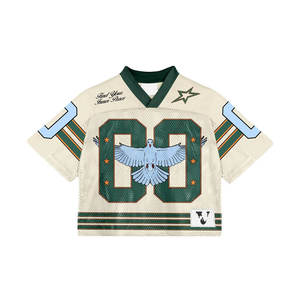 เสื้อเจอร์ซีย์ผ้าตาข่ายอเมริกันสำหรับผู้ชายวินเทจแบบกำหนดเองเสื้อยืดเจอร์ซีย์100% โพลีเอสเตอร์อเมริกันฟุตบอล - Product Image 6