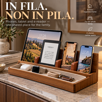 Organizer Multi Perangkat Modern Mewah Keluarga Bambu, Stasiun Pengisian Daya Ponsel, Tablet, E-Reader, Penyangga Buku yang Dapat Disesuaikan, Kabel Tersembunyi
