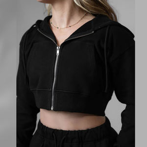 Sweat à capuche court pour femme avec coupe surdimensionnée Pull décontracté Streetwear en coton GSM lourd-Logo personnalisé Design avant pour l'hiver - Product Image 3