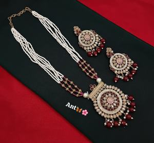 Ensemble de bijoux de mariage longs de luxe du fabricant indien ensemble de collier et de boucles d'oreilles traditionnels ethniques pour femmes filles Design de mode - Product Image 3