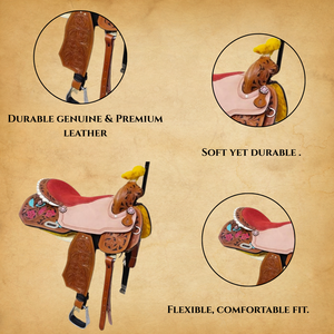 Silla de Montar de Cuero Occidental de la Mejor Calidad para Carreras de Barriles |   Diseño Tallado a Mano |   Silla de Montar Resistente |   Equipo Ecuestre Premium - Product Image 4