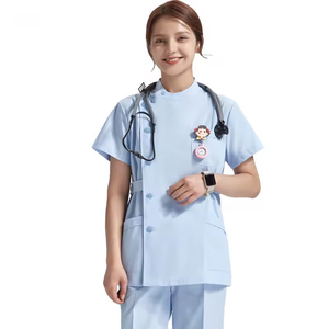 ชุดเครื่องแบบโรงพยาบาลแขนสั้นมีปกเสื้อยูนิฟอร์มกระดุมสำหรับทำงาน - Product Image 1