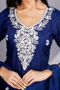 HAVYAA Conjunto de pantalón Kurta y Dupatta estampados para mujer Estilo de fiesta informal bordado de algodón 100% para Primavera/Verano - Product Image 6