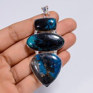 Pendentif double pierre de feu naturel Labradorite plaqué or en argent 925 de grande taille pour fiançailles ou occasions spéciales - Product Image 2