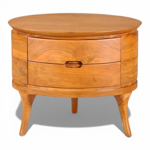 Nordic Oval Wooden <b>Nightstand</b> with 2 Drawers Scandinavian Bedside Table Solid Teak Wood Side Table Minimalist Bedroom Storage - Product Image 1