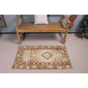 Vintage Rug 2.4x3.9 ft, <b>Brown</b> Blue Polka dot <b>Wool</b> Turkish Rug - Product Image 2