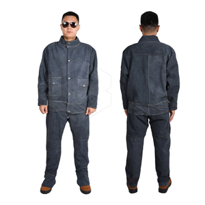 ชุดช่างเชื่อมหนังแบบแยกส่วนแจ็กเก็ตเชื่อมและกางเกงงานเชื่อมเพื่อความปลอดภัยแขนยาวทนความร้อน - Product Image 2