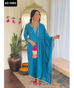 Vêtements ethniques indiens Vichitra soie avec séquence Codding broderie travail Salwar Kameez costume avec soie Dupatta ensemble pour femmes robe - Product Image 1