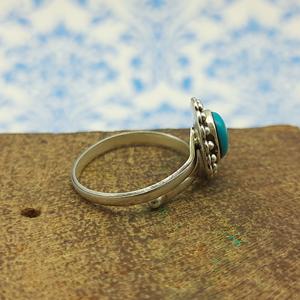 แหวนช่างฝีมือชาวโบฮีเมียเงินสเตอร์ลิง925ออกแบบด้วยพลอยเทอร์ควอยซ์เครื่องประดับงานแต่งทำด้วยมือหินหลักติดเพชร - Product Image 4