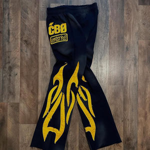 Hot selling Custom Vintage Zip Up Applique Embroidery Breathable Loose Fit Distressed Flare <b>Pants</b> & hoodie sets for men - Product Image 1