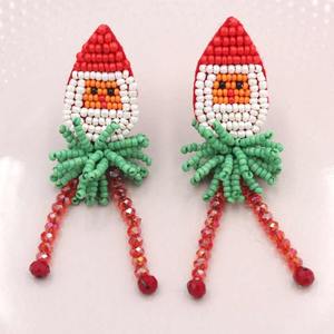 Vintage <b>Retro</b> Female Stud Embroidery Earrings Geometric Square Multi-Color Embroidery Braided Seed Beads Geometric Style - Product Image 5