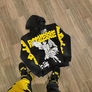 Sudadera con capucha de peso pesado para hombre con estampado gráfico 3D Sudadera con hombros caídos Sudadera con capucha corta francesa Terry Boxy - Product Image 3
