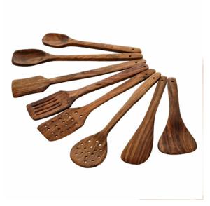 Juego de 8 espátulas antiadherentes de madera de mango, cucharones, cuchara de madera, resistente al calor, juego de herramientas de cocina de madera de mango de Acacia Natural - Product Image 1