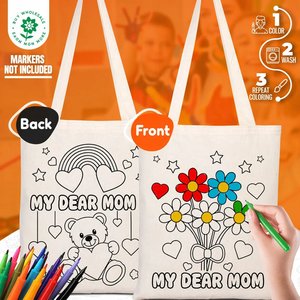 Sac fourre-tout en coton recyclable « My Dear Mom » à double face, 14x16 pouces, peignable - Product Image 1