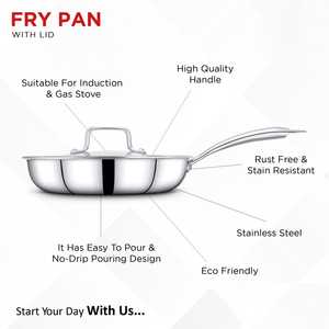 Poêles à frire exotiques à poignée rivetée en acier inoxydable argenté brillant avec couvercle Design durable Batterie de cuisine de qualité alimentaire facile à nettoyer - Product Image 3