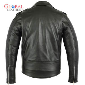Alta mejor venta caliente clásico Brando hombres de cuero genuino Stand Collar chaqueta impermeable negro marrón - Product Image 4