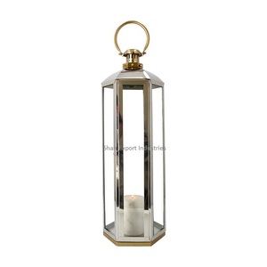 Hexagon Shape Metal & Glass Candle <b>Lantern</b> Silver Plated for Home & Garden Decorative <b>Tall</b> Hanging Candle <b>Lantern</b> - Product Image 1