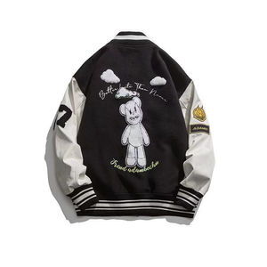 Por encargo Varsity Letterman chaqueta de cuero blanco mangas soporte negro lana cuerpo Casual invierno frente OEM servicio disponible - Product Image 4