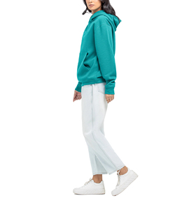 Sweat-shirts en turquoise uni de haute qualité personnalisés, manches longues, poche kangourou, sweat-shirt en polaire d'hiver pour femmes - Product Image 5