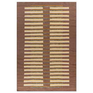 Alfombra Rectangular de Lana Hecha a Mano Indusbar, Diseño Abstracto a Rayas Rojo Naranja, para Entrada del Hogar -ADWL-13019, 9x12 - Product Image 1