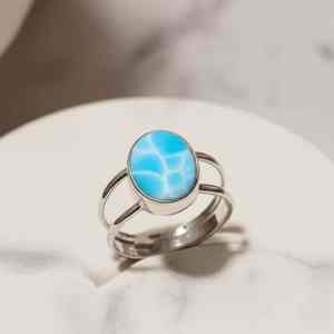 Bague Larimar en argent sterling 925 fait à la main bijoux en pierres précieuses bleu des Caraïbes cadeau pour elle - Product Image 5