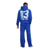 Conjunto de chándal de invierno para hombre, personalizado, ecológico, 100% algodón, con sudadera con capucha de corte acampanado y pantalones de chándal con dobladillo sin rematar y diseño J apilado
