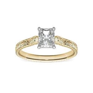 Anillo de diamante cultivado en laboratorio con corte radiante grabado a mano, 0.50 ct, F-VS2, estilo de compromiso en oro sólido de 14K, para regalo de aniversario nupcial. - Product Image 1