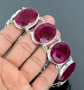 Pulsera de rubí rojo de Cachemira-Pulsera de Plata de Ley 925-Pulsera de piedras preciosas-Joyería hecha a mano-Pulsera de plata de rubí Regalo de aniversario - Product Image 1