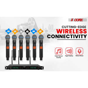 Système de microphone sans fil 5 cœurs, 6 canaux UHF, récepteur portable avec 6 micros dynamiques sans fil, portée 492F - Product Image 3