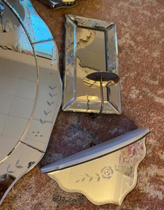 Juego de pared de cristal veneciano. 2 estantes, espejo y candelabro de velas - Product Image 2